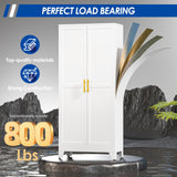 GAIOUS 71" Tall Metal Storage Cabinet with 2 Doors and 4 Adjustable Shelves, Kitchen Pantry Cabinet White Freestanding Cupboard, 5 Tier Multifunctional Steel Storage for Office, Kitchen, Dining Room GAIOUS