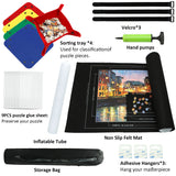 Portable Puzzle Mat Roll Up - with 9 Glue Sheets, Sorting Trays, Hand Pump, Inflatable Tube, and Storage Bag - Perfect for Kids and Adults (Black, 1500pcs) FELIZROCA