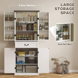 HOMCOM 71" LED Kitchen Pantry Cabinet, Farmhouse Tall Freestanding Storage Cabinet with Door Shelves, Adjustable Shelves and Drawer for Kitchen and Dining Room, Distressed White HOMCOM