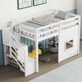 Harper & Bright Designs Twin Size Low Loft Bed with Playhouse and Storage Stairs in White Harper & Bright Designs