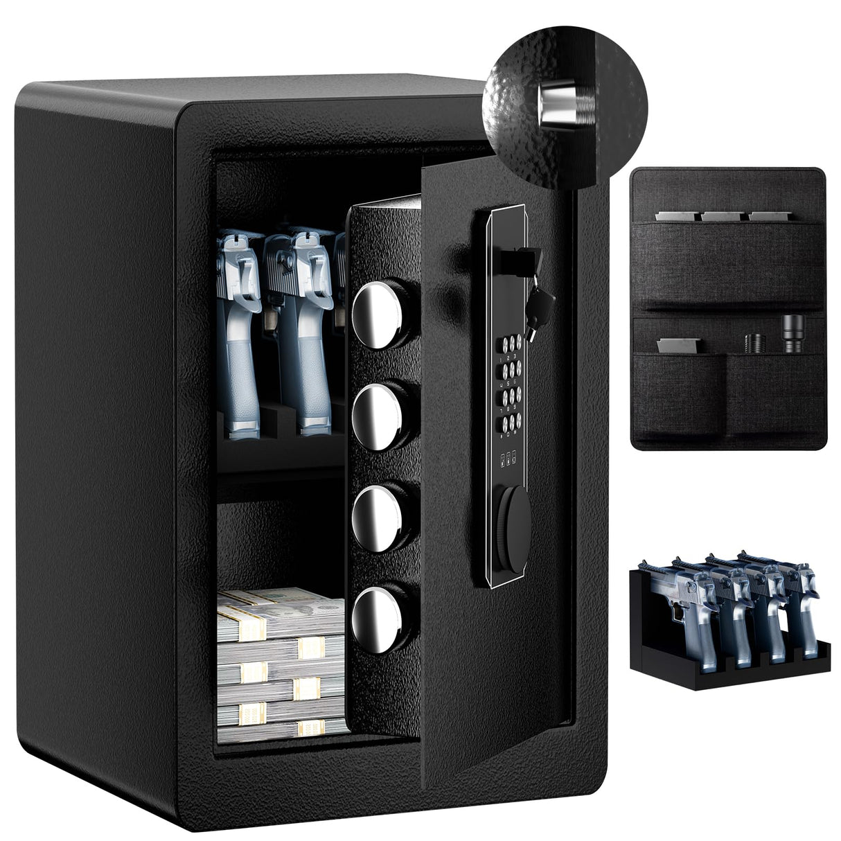 Gun Safe, 2.0 Cu ft Gun Safe for Handgun with Pistol Rack Door Organizer, Pistol Safe with Digital Electronic Keypad, Alarm Home Safe with Adjustable Shelf, Fixable Silent Safe for Valuables Dononr