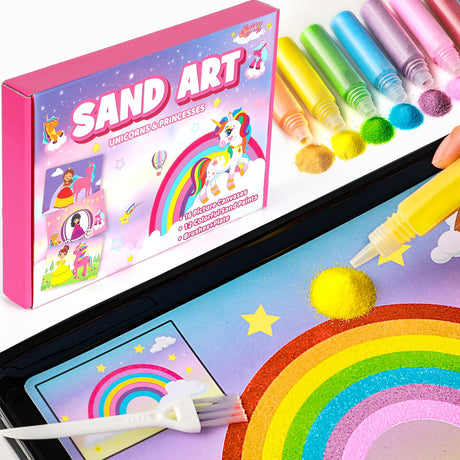 Qyeahkj 30 PCS Art & Craft Activity, Unicorn Sand Art Picture Art Craft Kits for Kids Colored Sand Board No Mess Unicorns Princesses Fun DIY Painting Project Birthday Gifts Qyeahkj