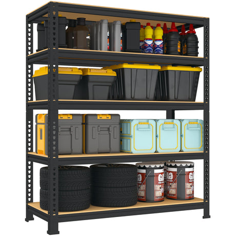 BuxWellBang 5 Tier Garage Storage Shelves - 32" W x 16" D x 63" H Adjustable Heavy Duty Metal Shelving Unit, Garage Shelving Organizers and Storage Utility Rack for Basement, Pantry, Kitchen, Black BuxWellBang