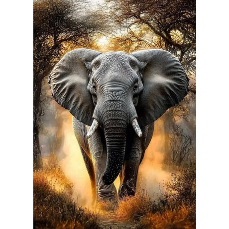 MXJSUA Savannah Elephant DIY Diamond Painting by Number Kits for Adults, 5D Round Drill Diamond Gem Art Painting Picture Arts Kits Craft for Home Wall Decor 12x16 Inch MXJSUA