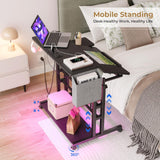 Dripex Mobile Standing Desk with Power Outlets & Strip Lights, Rolling Computer Desk with Cup Holder, Hook, Storage Bag, Adjustable Height Laptop Desk with Wheels, Small Standing Desk Drawing Desk Dripex