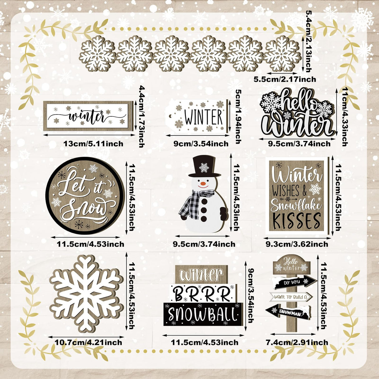 Dandat 15 Pcs Christmas Tiered Tray Decor Winter Tiered Tray Decorations Set Hello Winter Let It Snow Snowman Snowflake Wooden Signs Farmhouse Table Centerpieces for Home Table Shelf Dandat