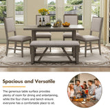 Merax Farmhouse Wooden Dining Set of 6, 59.6 inch Kitchen Table with Trestle Base, 4 Upholstered Chairs and 1 Bench, Easy Assemble Gray Merax