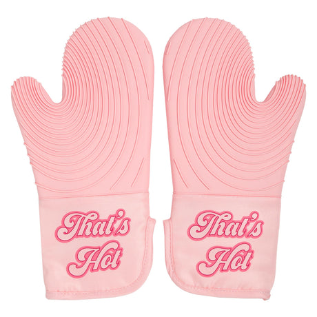 Paris Hilton Oven Mitt Set with Iconic That's HOT Design, Heat Resistant Pot Holders Featuring Non-Slip Textured Silicone Grips, 2-Piece Set, Pink Paris Hilton