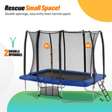 Exacme 7X10 8X12 Foot Rectangle Trampoline for Kids, Double Enclosure Openings, Small Outdoor Rectangular Trampoline with Enclosure Net, 4 Wind Stakes, Storage Bag, 330LB Capacity (Blue, 8×12 Feet) Exacme