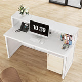 Tribesigns Reception Desk with Counter, 57-Inch Rustic Front Receptionist Table, Boho Welcome Desk Checkout Counter for Office, Retail, Lobby, Beauty Salon (White) Tribesigns