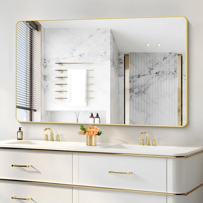 CIVENO 55"x36" Gold Bathroom Mirror, Large Rectangle Mirror, Rectangular Wall Mirror, Rounded Corner Vanity Mirror with Aluminum Metal Frame for Bathroom Bedroom Living Room