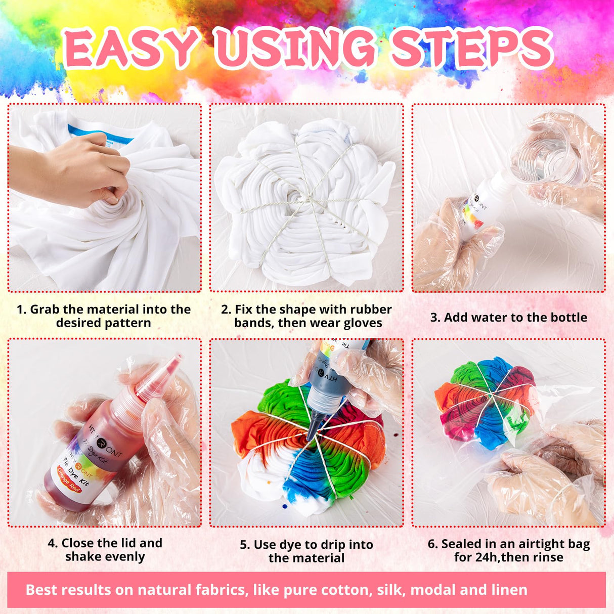 HTVRONT Tie Dye Kit - 40 Vibrant Colors Pre-Filled Bottles Tye dye Kit for Kids and Large Groups, Permanent Tie Dye Kits for Adults Tyedyedye Party Supplies Tye dye Kit to Go(Just Add Water) HTVRONT