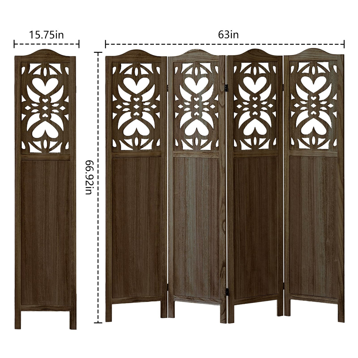 Leesinwing Room Divider, 4 Panel Wood Room Divider Wall, Carved Vault Room Dividers, Rustic Minimalism Room Partition, 5.6Ft Room Dividers and Folding Privacy Screens, Dark Brown Leesinwing