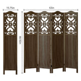 Leesinwing Room Divider, 4 Panel Wood Room Divider Wall, Carved Vault Room Dividers, Rustic Minimalism Room Partition, 5.6Ft Room Dividers and Folding Privacy Screens, Dark Brown Leesinwing