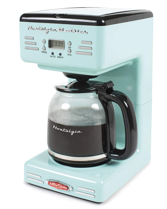 Nostalgia Retro 12-Cup Programmable Coffee Maker With LED Display, Automatic Shut-Off & Keep Warm, Pause-And-Serve Function, Aqua