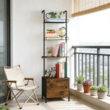 Vrisa 4 Tier Ladder Bookshelf with Drawers Wall Mounted Storage Shelves Wooden Ladder Shelf with Cabinet Display Bookcase for Living Room Bedroom Home Office Kitchen Brown Vrisa