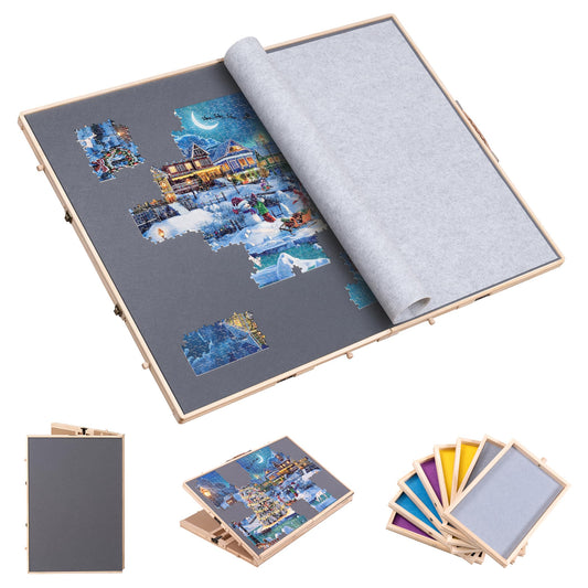 Becko US 2000 Piece Foldable & Tilting Jigsaw Puzzle Board with 8 Sorting Drawers & Felt Cover, 2000/1000 Pieces Jigsaw Puzzle Table with 3 Tilt Options & Portable Handle, Puzzle Storage for Adults