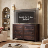 WLIVE Farmhouse 6 Drawer Dresser for Bedroom, 53.07'' Wide Wood Dresser, Storage Dresser Organizer with Double Rustic Handle, TV Stand for 60 inch TV, Chest of Drawers for Living Room, Hallway, Brown WLIVE