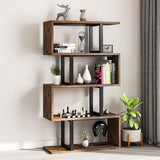 YITAHOME 5-Tier Bookshelf, S-Shaped Z-Shelf Bookshelves and Bookcase, Industrial Freestanding Multifunctional Decorative Storage Shelving for Living Room Home Office, Retro Brown YITAHOME