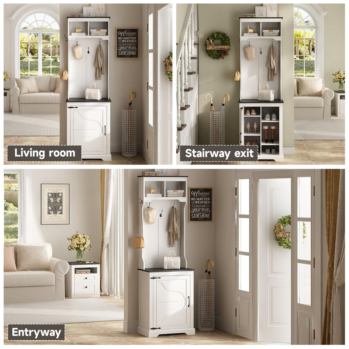 Maupvit Farmhouse Narrow Coat Rack with Shoe Storage, 6 Shoe Cubbies & 5 Coat Hooks, Entryway Furniture with Hall Tree, Ideal for hallways, living rooms and Mudrooms. Maupvit