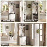 Maupvit Farmhouse Narrow Coat Rack with Shoe Storage, 6 Shoe Cubbies & 5 Coat Hooks, Entryway Furniture with Hall Tree, Ideal for hallways, living rooms and Mudrooms. Maupvit