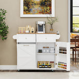 GOFLAME Kitchen Island Cart with Drop Leaf, Rolling Kitchen Cart on Wheels with Tilt Out Trash Can Cabinet, 2 Drawers, Storage Cabinet, Towel Rack & Spice Rack, Mobile Serving Trolley Cart, White GOFLAME