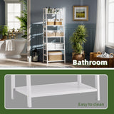 vovala Ladder Shelf, 5-Tier Bookshelf, All Bamboo Heavy Duty Bookcase, Freestanding Open Wood Storage Rack, Modern Corner Display Plant Stand for Living Room, Home Office, Bathroom, Bedroom, White vovala