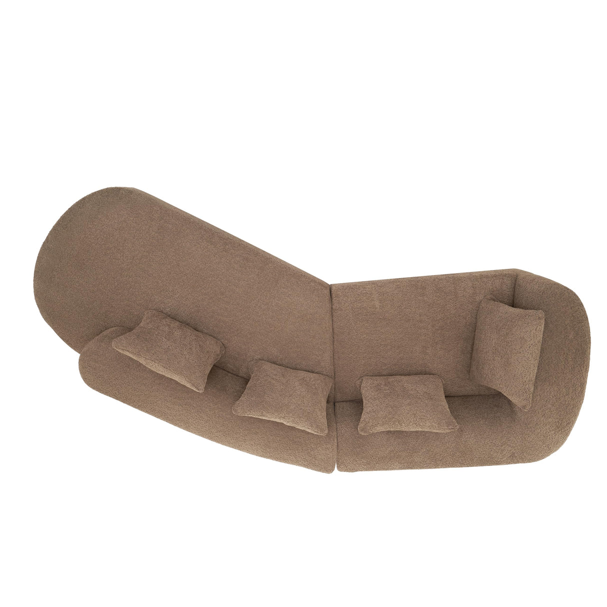 Merax 116" Curved Polyester Sectional Sofa, Modern Pearl Upholstery 3 Seat Cloud Couch with Chaise Lounge & 4 Pillows for Living Room, Camel Merax