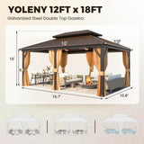 YOLENY 12' x 18' Hardtop Gazebo, Metal Gazebo with Aluminum Frame, Double Galvanized Steel Roof, Curtains and Netting Included, Metal Gazebos Pergolas for Patios, Garden, Parties, Lawns YOLENY