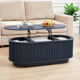 CHILILTDUS Oval Lift Top Coffee Table with Storage, 43.3”Mid Century Modern Center Table with Hidden Compartment, Fluted Wooden Lift Tabletop Dining Table for Living Room Apartment Home Office,Blue CHILILTDUS