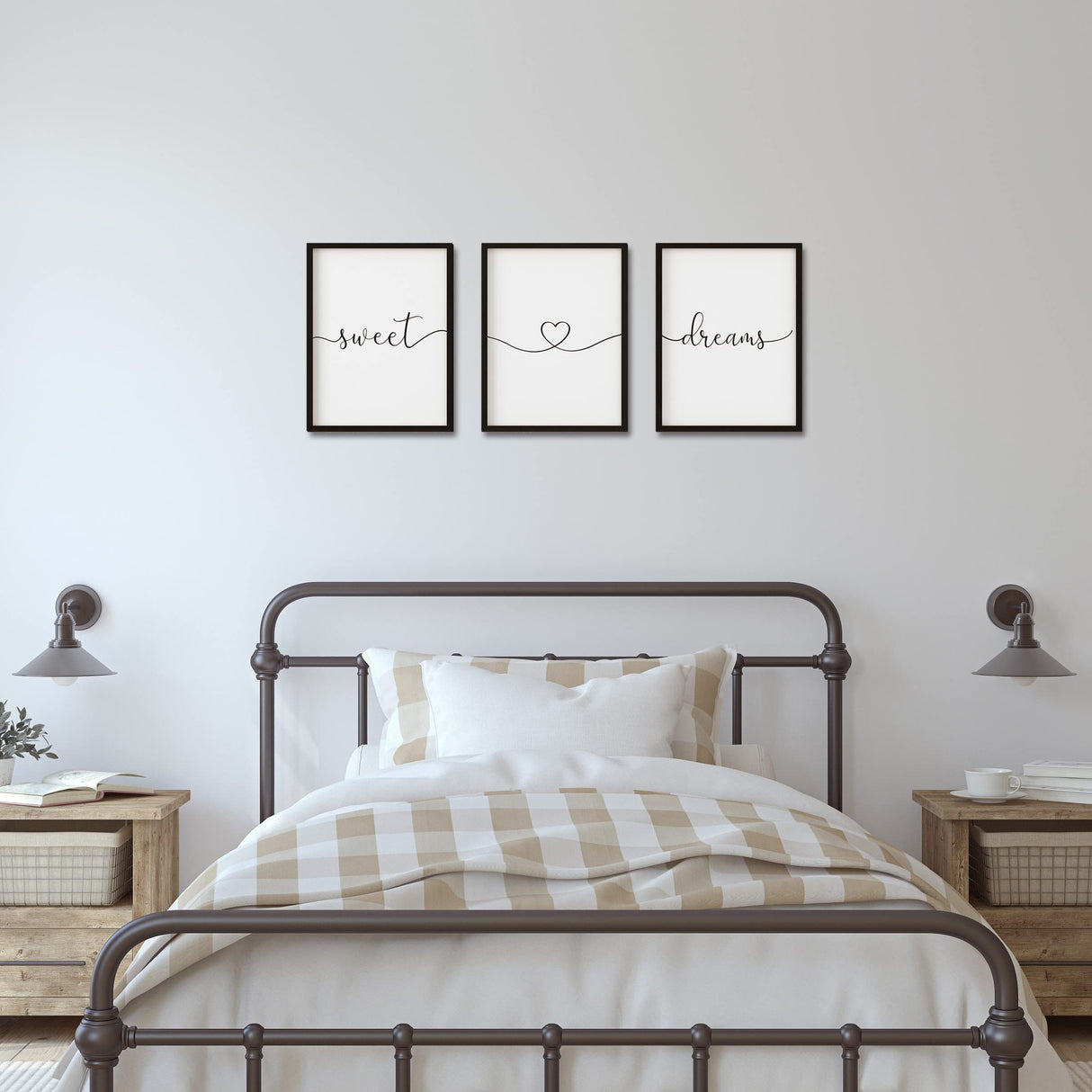 Set of 3 Framed Farmhouse Sweet Dreams Sign 11x14” Above Bed Wall Decor for Bedroom Decor Wall Art Wood Signs (11"x14", Black) Houmury
