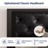 Allewie Twin Bed Frame with Faux Leather Upholstered Headboard, Chic Diamond Stitched Tufted Design, No Box Spring Needed, Black Allewie