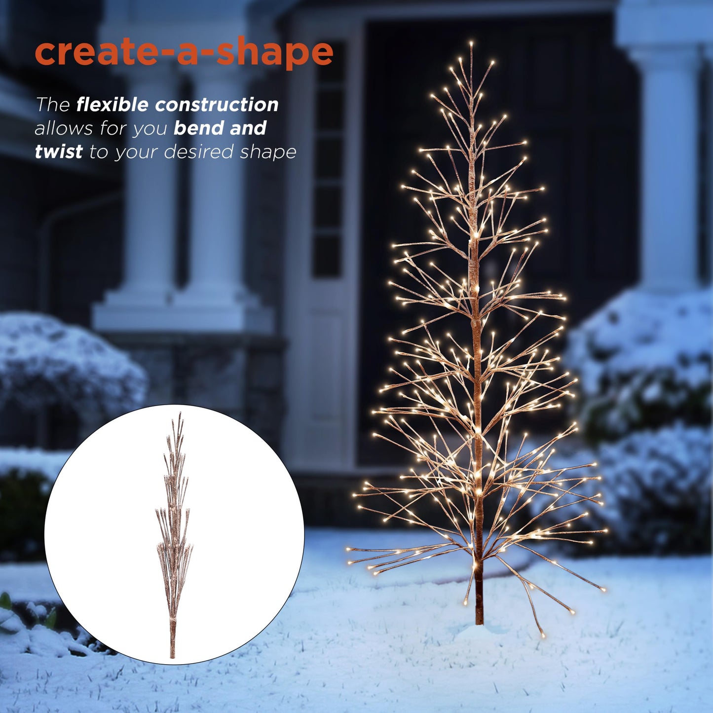 Alpine Corporation 71"H Indoor/Outdoor Artificial Flocked Christmas Tree with White LED Lights, Brown