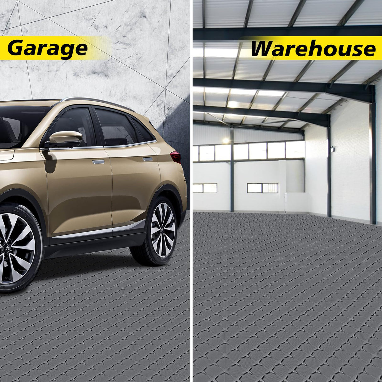 Garage Floor Tiles, 48 Pack 12" x 12" Interlocking Flooring Tile, Non-Slip Diamond Plate Floor Covering for Garages, Warehouse, Basements, Gyms Grey laapee