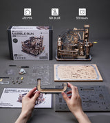 ROBOTIME Motorised Wooden Puzzles for Adults - 3D Puzzles for Adults LGC01 Marble Spaceport - Wooden Marble Run Model to Build - Space/STEM/Engineering Gift ROBOTIME