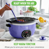 GreenLife 6 Quart Ceramic Slow Cooker, PFAS-Free, Programmable, Removable Healthy Nonstick Pot for Family Meals, Sear on Stovetop, Keep Warm, Digital Timer, Dishwasher Safe Glass Lid, Periwinkle GreenLife