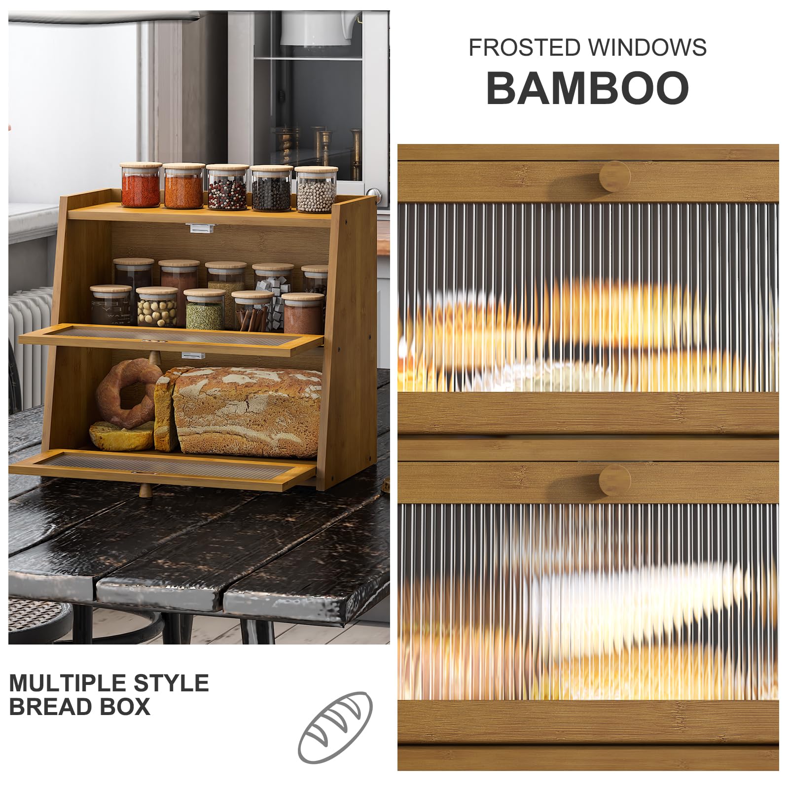 BMOSU Large Bread Box for Kitchen Countertop Double Layer Bread Box Farmhouse Bamboo Bread Box Self-Assembling (Brown) - WoodArtSupply