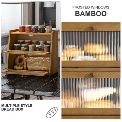 BMOSU Large Bread Box for Kitchen Countertop Double Layer Bread Box Farmhouse Bamboo Bread Box Self-Assembling (Brown) - WoodArtSupply