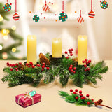Brightown 20.5“ Iron Christmas Candle Holder, Pine Needles, Red Berries, Gold Balls and Golden Branches Tabletop Decoration with 3 Candle Holders for Christmas Home Decoration Brightown