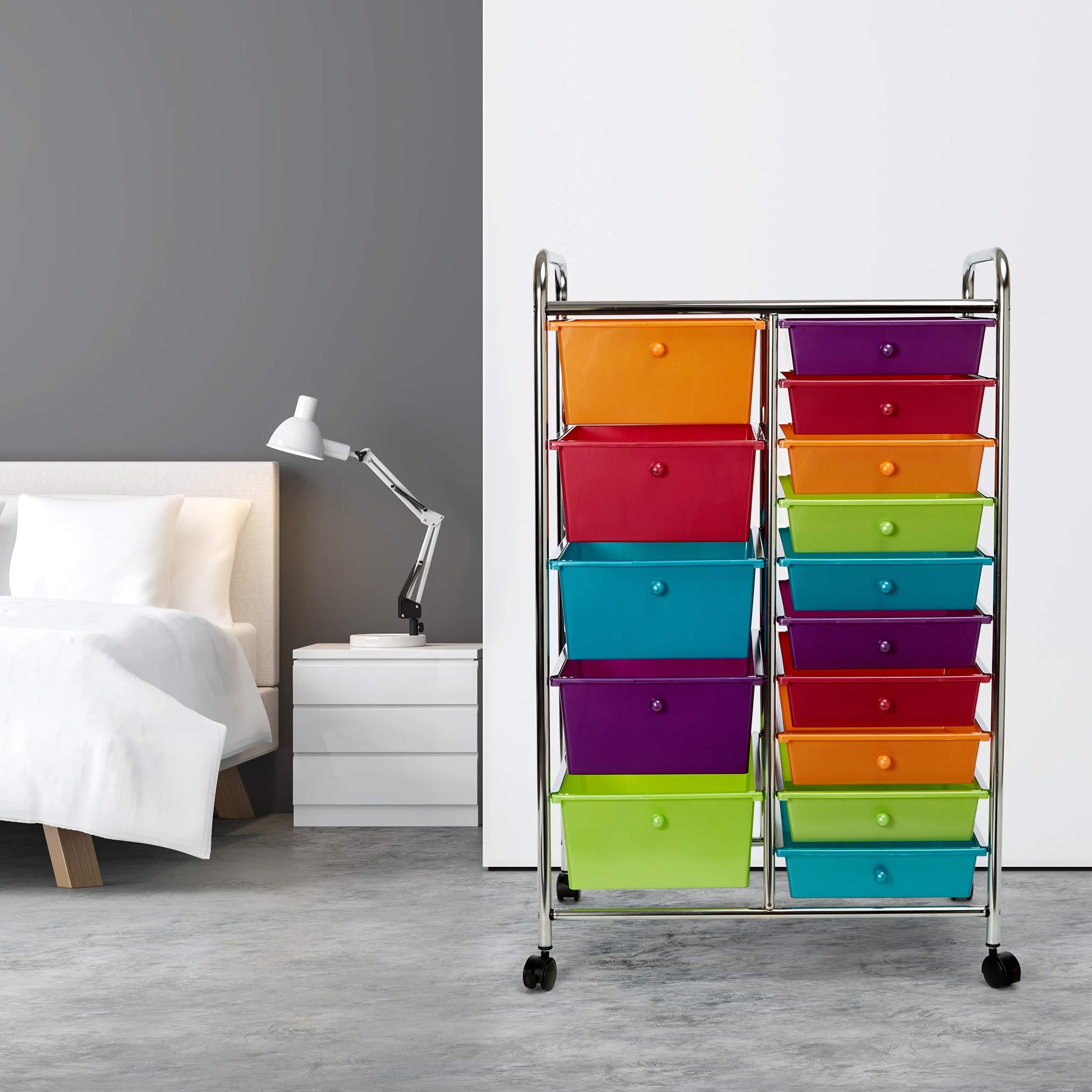 Seville Classics Rolling Utility Organizer Storage Cart for Home Office, School, Classroom, Scrapbook, Hobby, Craft, 15 Drawer, Multicolor (Pearlized) - WoodArtSupply