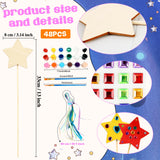 122 Pcs Unfinished Star Princess Fairy Wands Kit Make Your Own Princess Wand DIY Art Craft Magical Wand Include 48 Star Wooden Fairy Wands 24 Gem Stickers 48 Ribbons 12 Markers for Kids Party Supplies Feradny