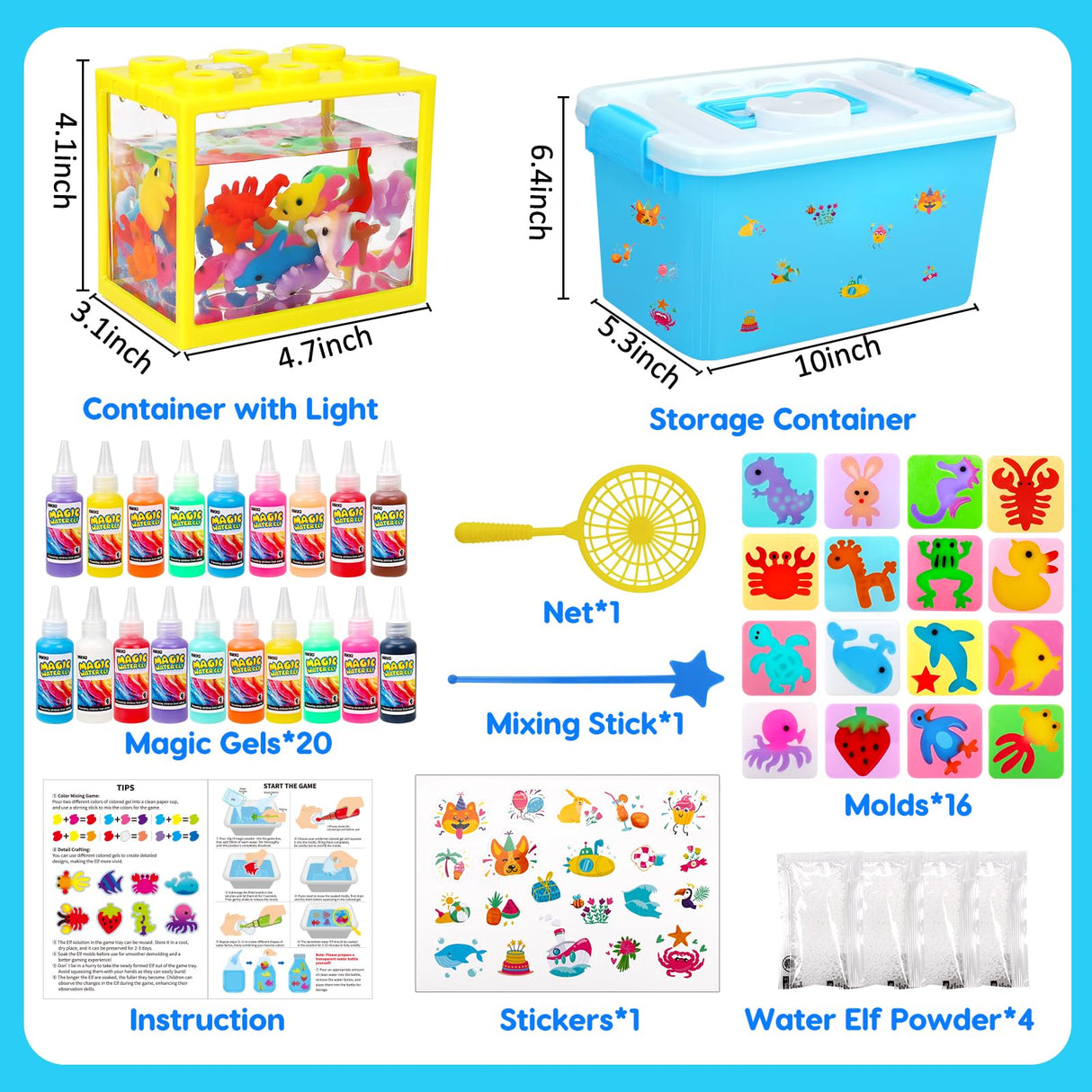 Magic Water Elf Toy Kit, Aqua Fairy Water Gel Kit for Kids with 20 Magic Gel &16 Shape Molds-DIY Elf Kits Make Your Own Water Pets Arts and Crafts for Kids 4-6 7 8 9 10 Year Old Boy Girl Gifts Basytodio