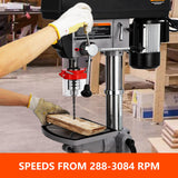 GarveeTech 13 in Benchtop Drill Press, 7.5 Amp 120V Pure Copper Motor, 288-3084 RPM Variable Speed Cast Iron Bench Drill Press, 0-45°Tilting Worktable, Tabletop Drilling Machine for Wood Metal GarveeTech