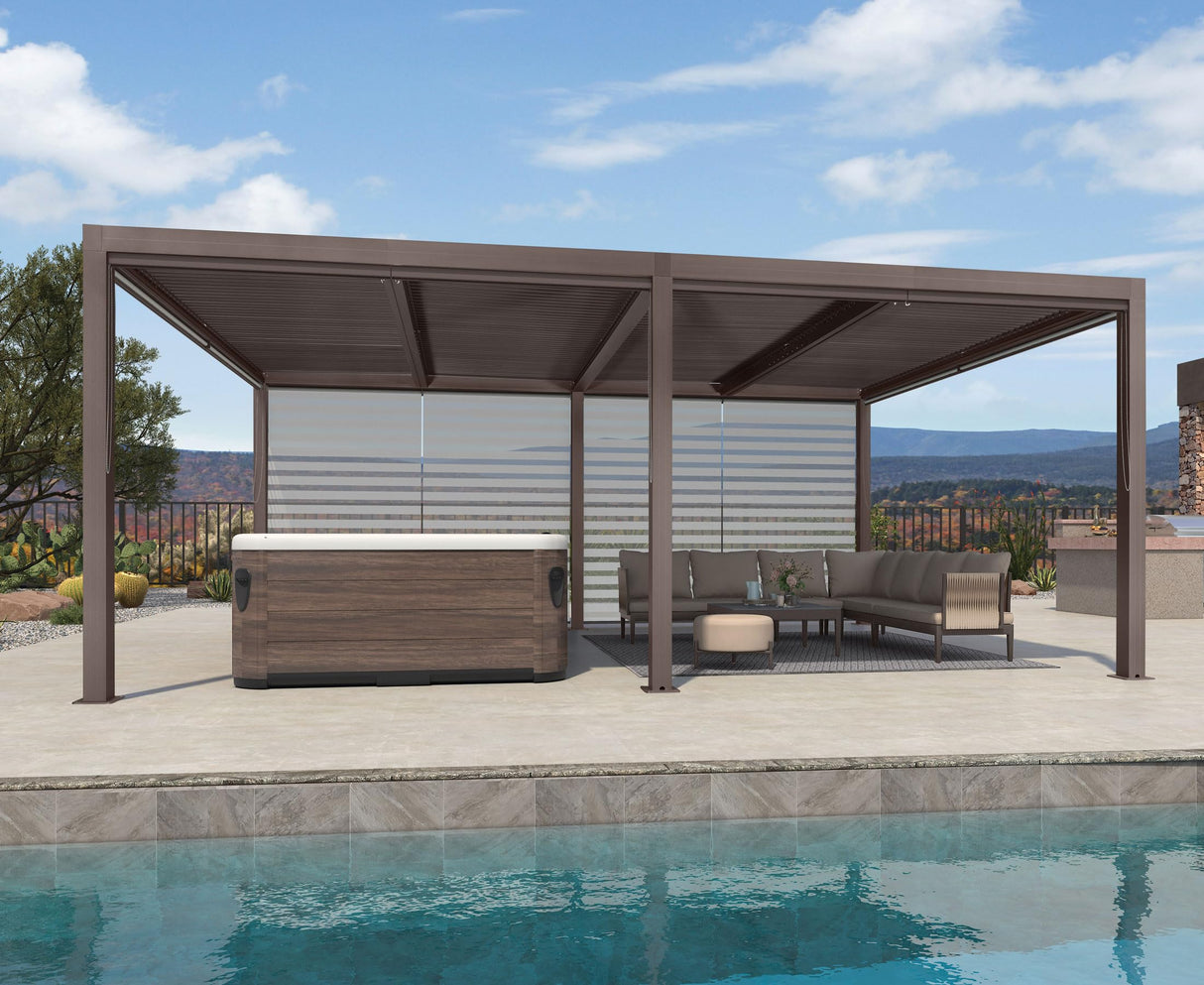 PURPLE LEAF Outdoor 12' × 20' Louvered Pergola with Long Side Beam Roller Blinds and Patio Adjustable Aluminum Canopy Retractable Metal Roof for Deck Outside Backyard Hardtop Gazebo Sun Shade PURPLE LEAF