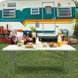 Lakhow Folding Table 6ft Plastic Folding Table Indoor & Outdoor for Picnic, Camping,BBQ and Party, with Powder Coated Steel Legs and Built in Carry Handle, White Lakhow