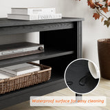 WAMPAT TV Stand for 100 Inch TV with 16 Changable LED Lights, Black Entertainment Center for 80 85 90 inch TV Console Table with 6 Cubby Storage for Living Room Bedroom, 95 inch WAMPAT