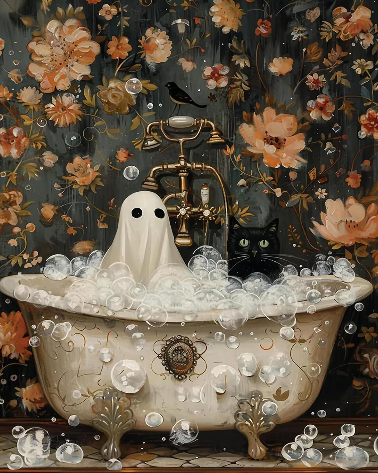 Axquilon Halloween Paint by Numbers Kit for Adults Beginner-Ghost Cat Adult Paint by Number Kits on Canvas, Halloween Easy Adults' Paint-by-Number Oil Painting Craft Supplies 16x20in Axquilon