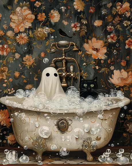 Axquilon Halloween Paint by Numbers Kit for Adults Beginner-Ghost Cat Adult Paint by Number Kits on Canvas, Halloween Easy Adults' Paint-by-Number Oil Painting Craft Supplies 16x20in Axquilon