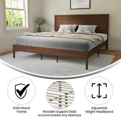 Flash Furniture Kingston Solid Wood Platform Bed with Wooden Slats and Headboard, No Box Spring Needed, King Size, Brown - WoodArtSupply