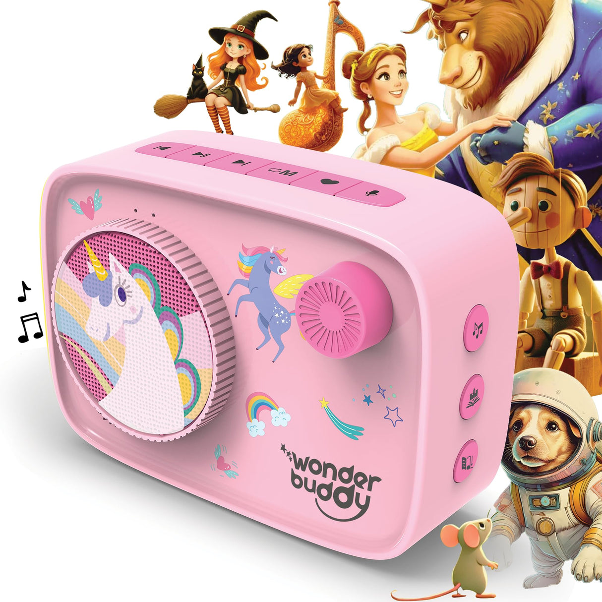 WonderBuddy Kids Story Box Audio Player, 500+ Preloaded Stories & Rhymes with Storybook DIY Art Kit, Voice Recorder, Content Upgrade, Bluetooth, Birthday Gift for Girls 3+ Years- Unicorn WonderBuddy